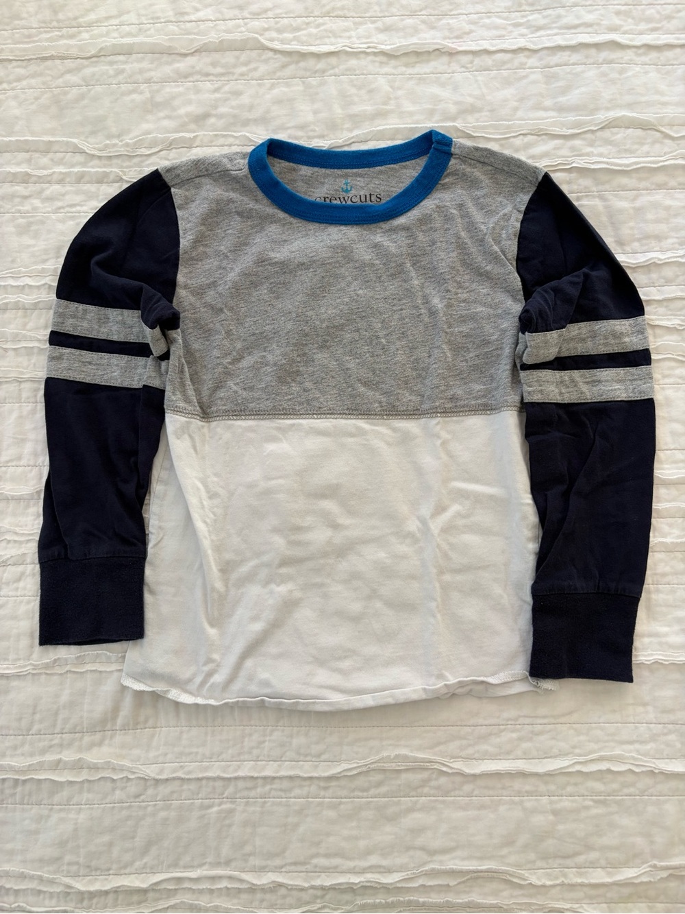 Crewcuts Long Sleeve Colorblock Tee - Gray, White & Blue Trim